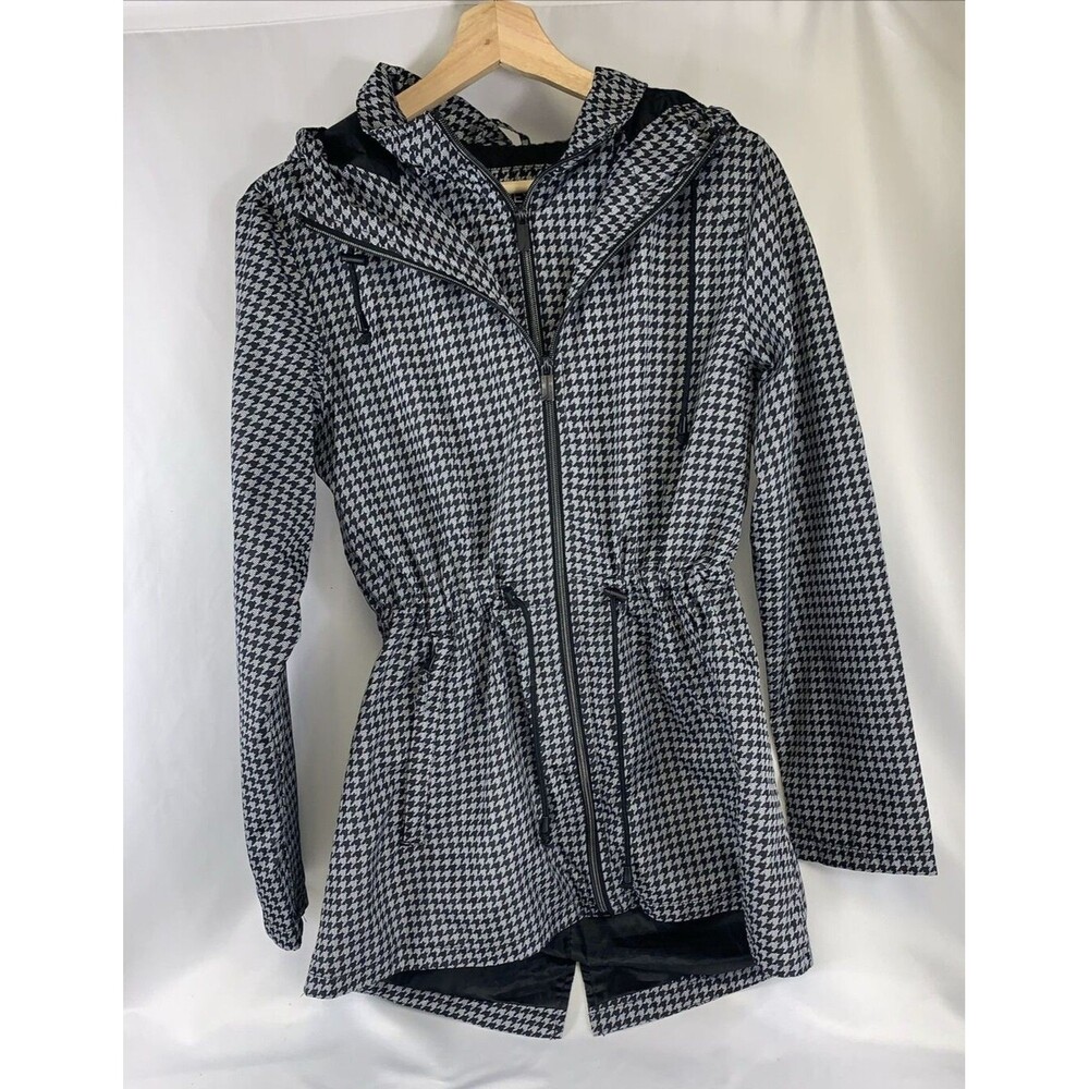 Black/White Lighting Bolts Cinch Waist Hooded Rain Coat Jones New York Women S/P